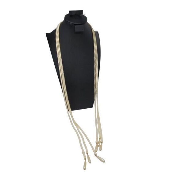 Vintage Signed Liz Claiborne Multi Strand Faux Pearl Tassel Lariat Necklace - Picture 6 of 14